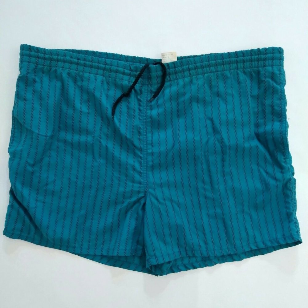 VTG 80's 90's Pacific Scene Striped Swim Trunks Men's Size L Aqua Surf Nylon